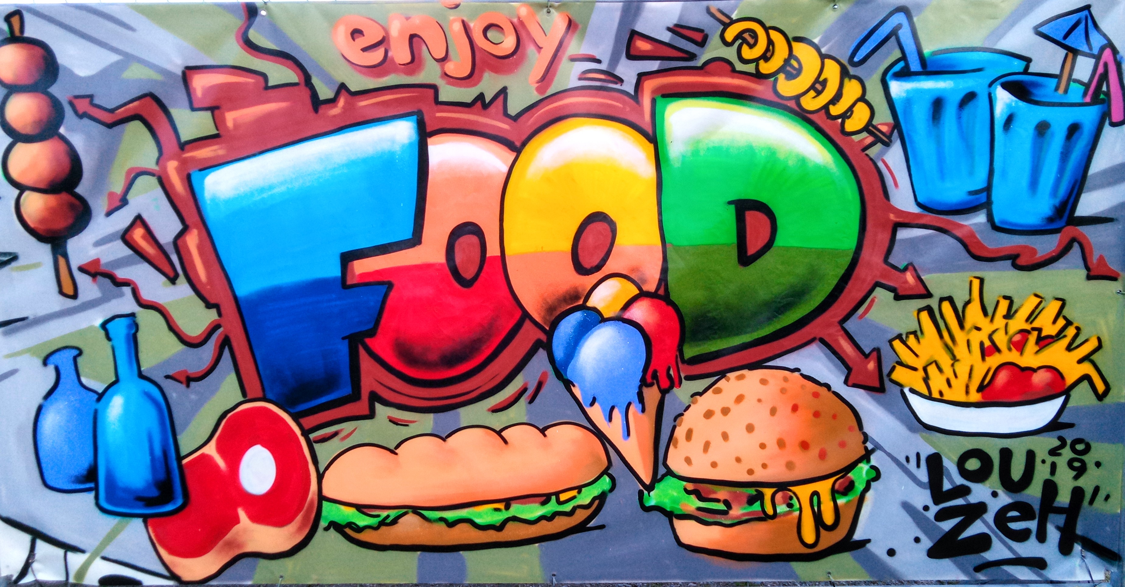 lou zeh louzeh food graffiti burger fries pommes icecream cocktail steak